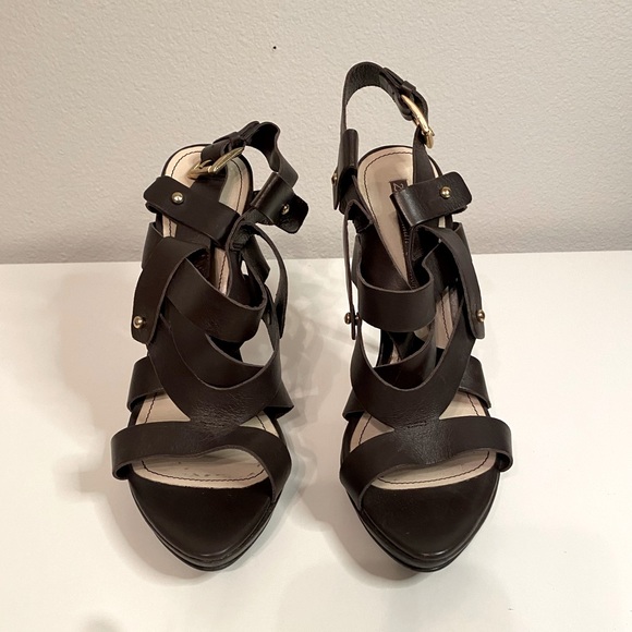 ZARA WOMAN COLLECTION Dark Brown Strappy Platform Heels SZ 40 9 - Picture 2 of 10